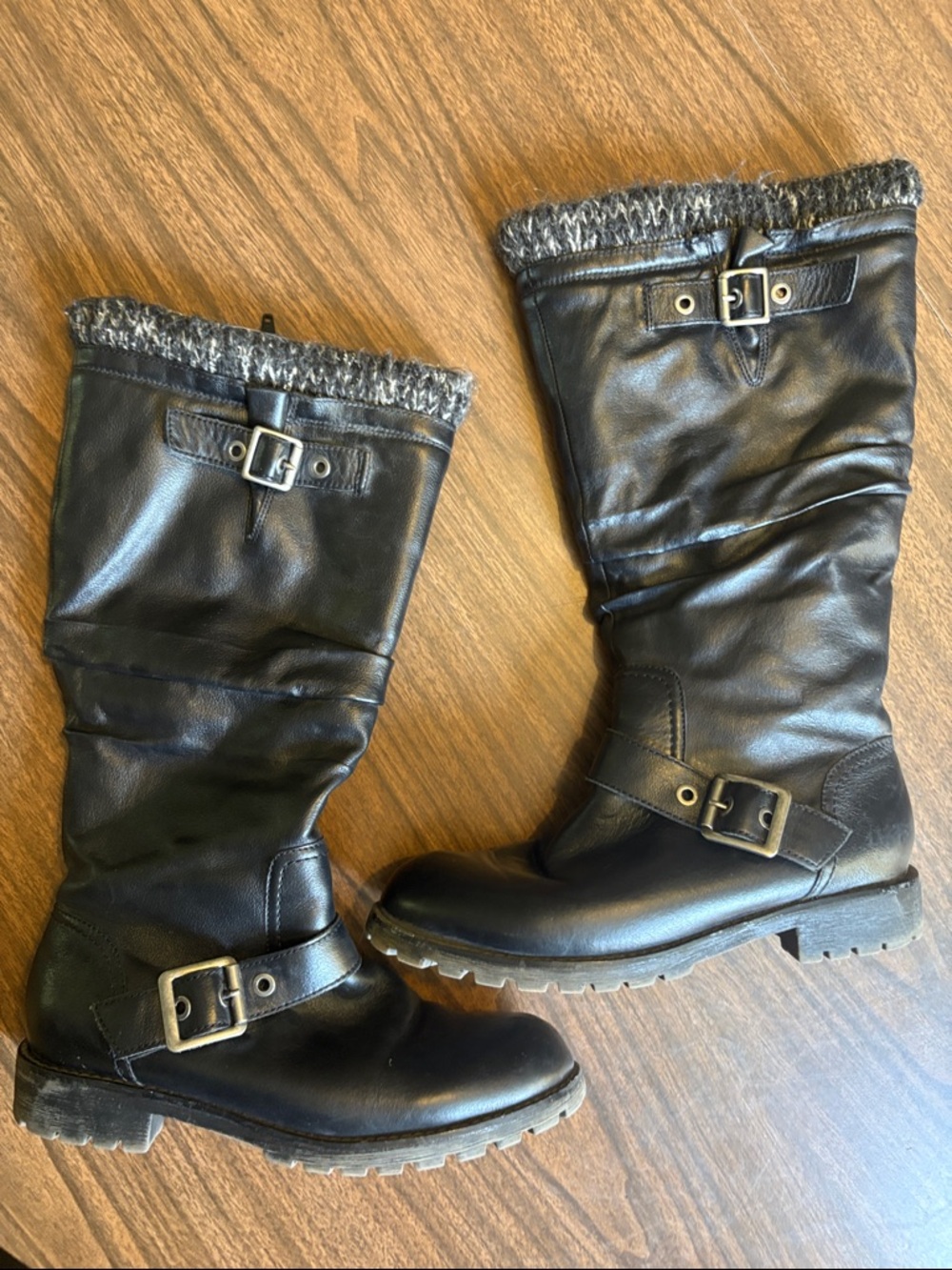Aldo Size 7 Black Leather Faux Fur Boots
